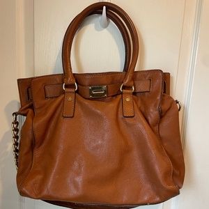 Michael Kors Hamilton Brown Leather Large Satchel Shoulder Bag